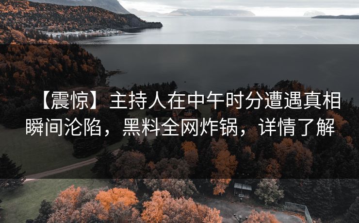 【震惊】主持人在中午时分遭遇真相瞬间沦陷，黑料全网炸锅，详情了解