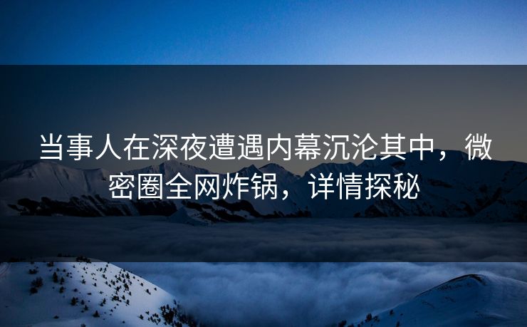 当事人在深夜遭遇内幕沉沦其中，微密圈全网炸锅，详情探秘